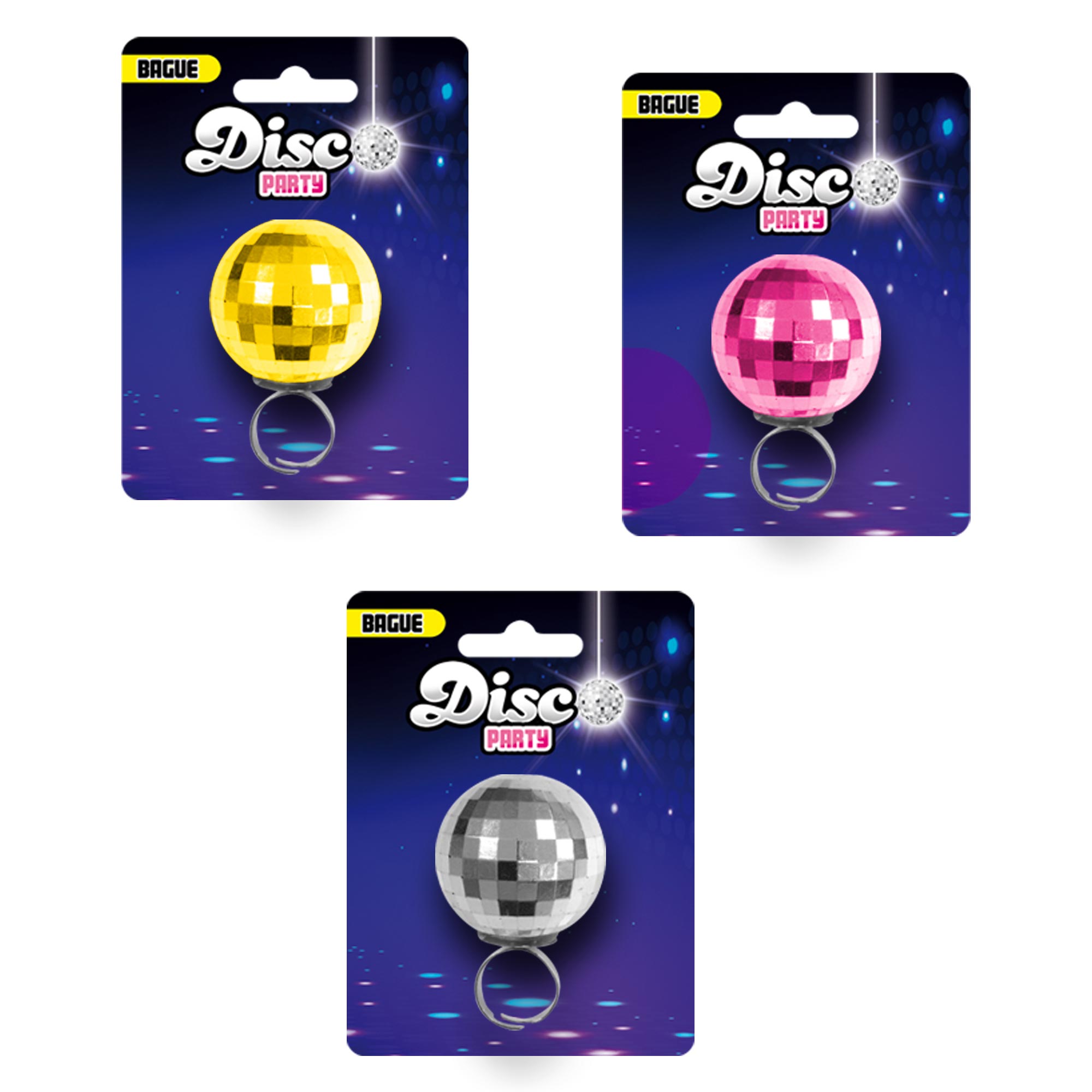 Bague boule disco party 3mods /6pcs