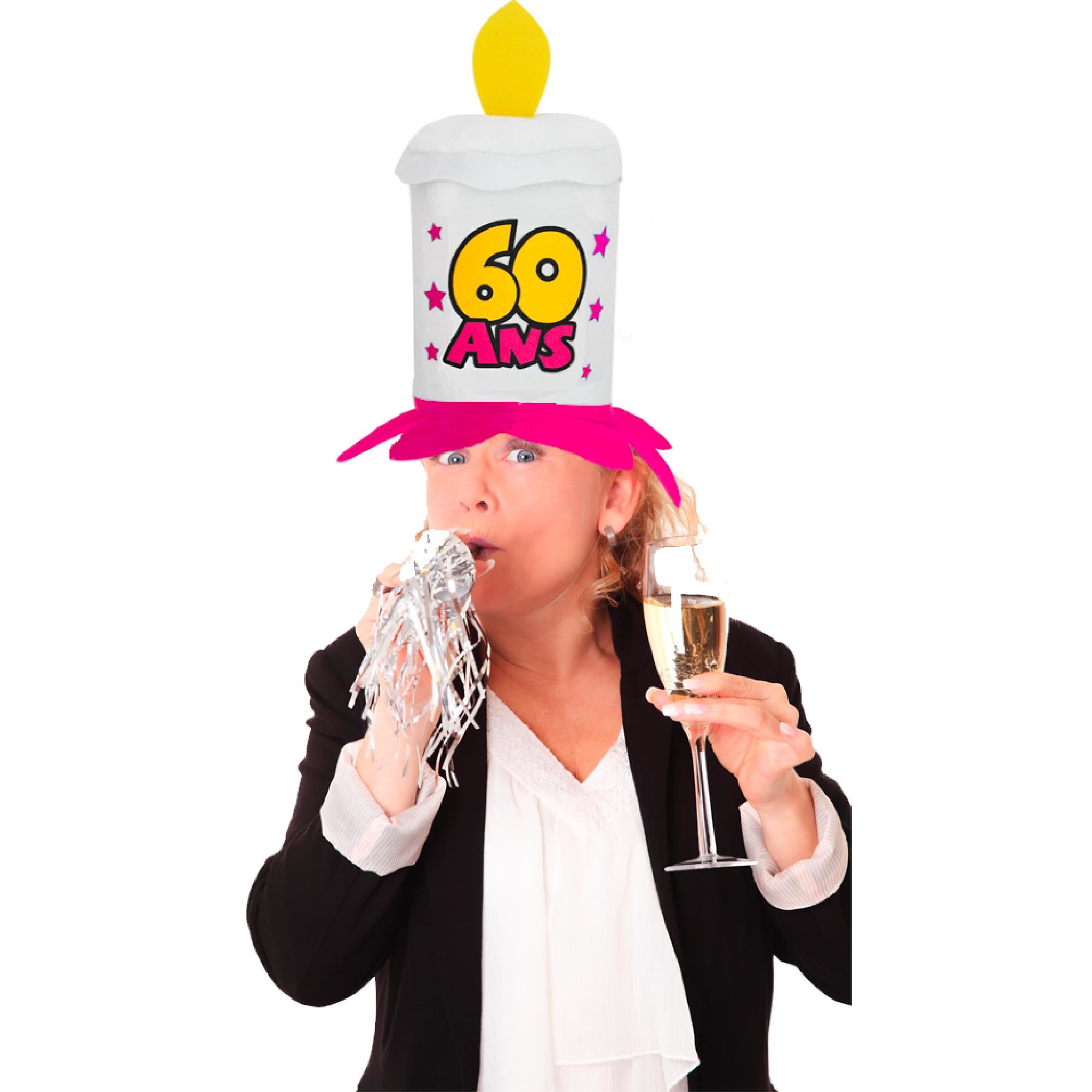Chapeau bougie 60ans rose