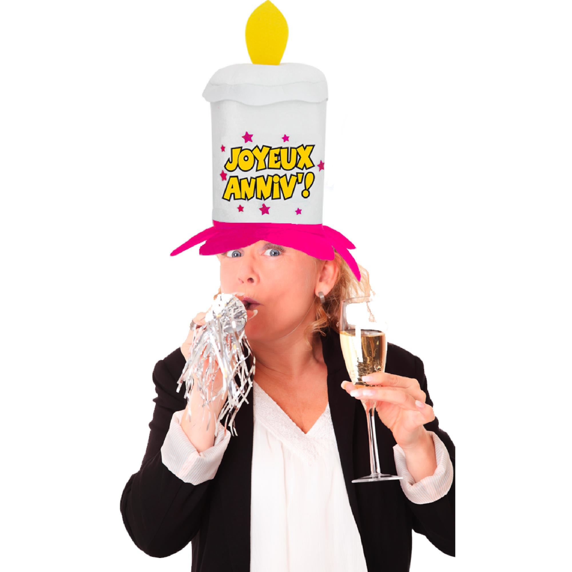 Chapeau bougie anniv rose
