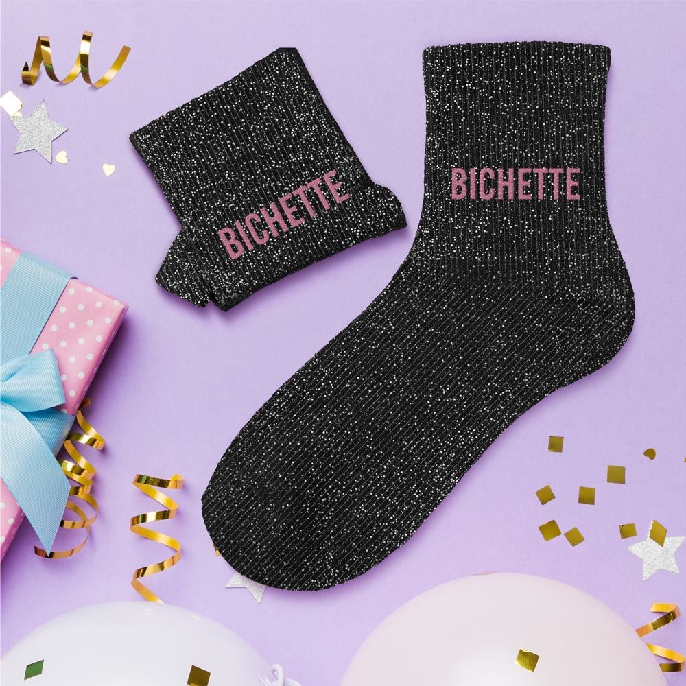 Chaussettes paillettes bichettes noires
