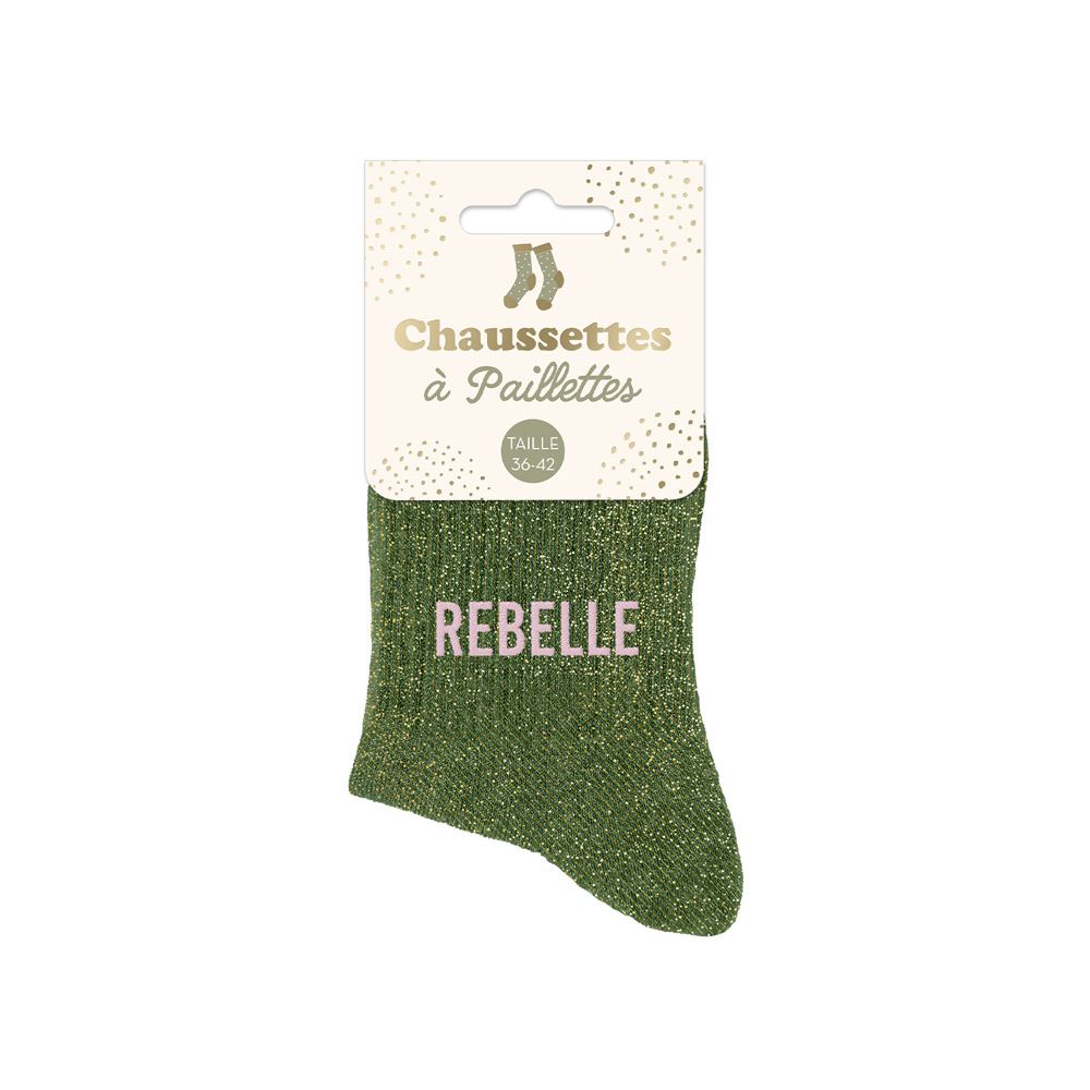 Chaussettes paillettes rebelle kaki
