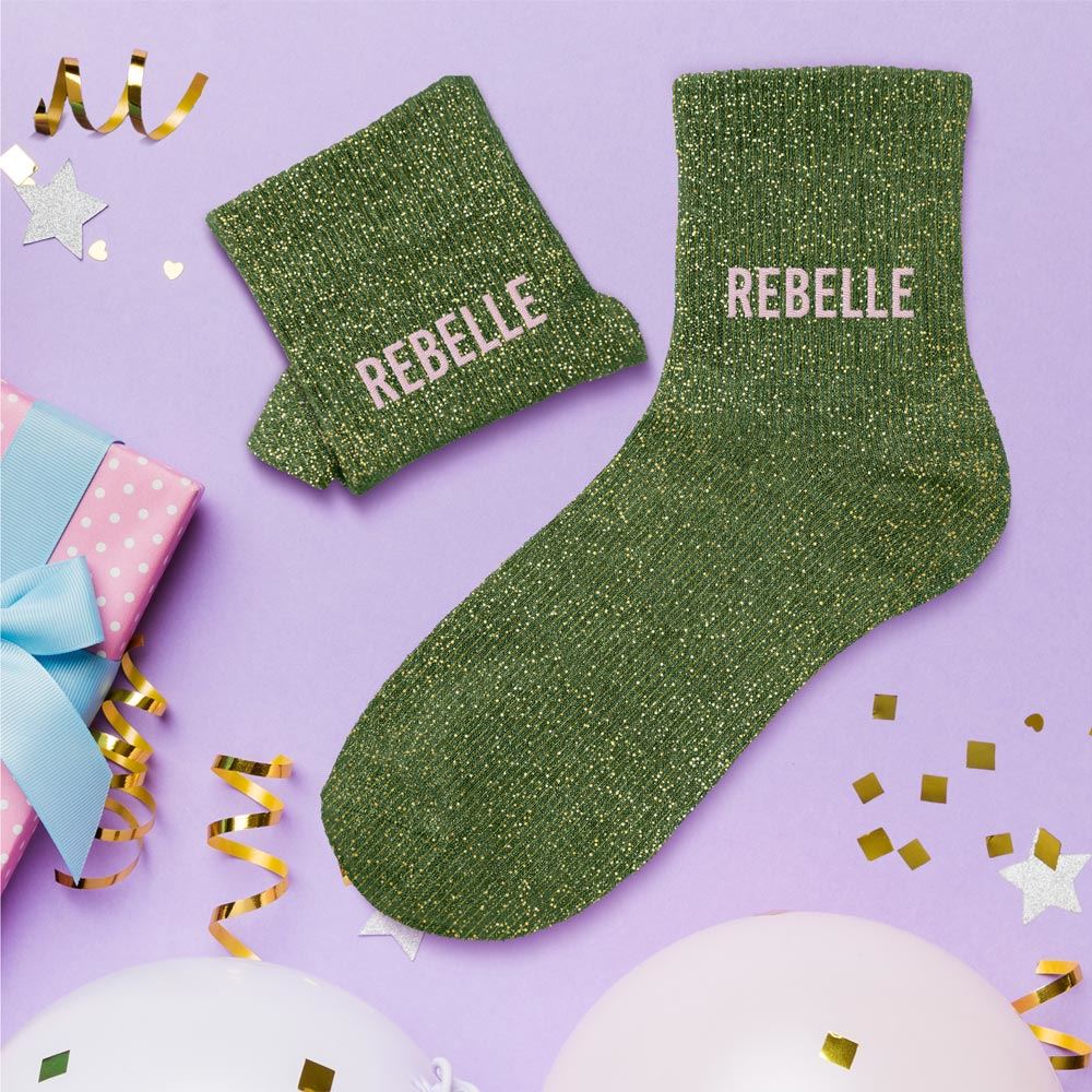 Chaussettes paillettes rebelle kaki

