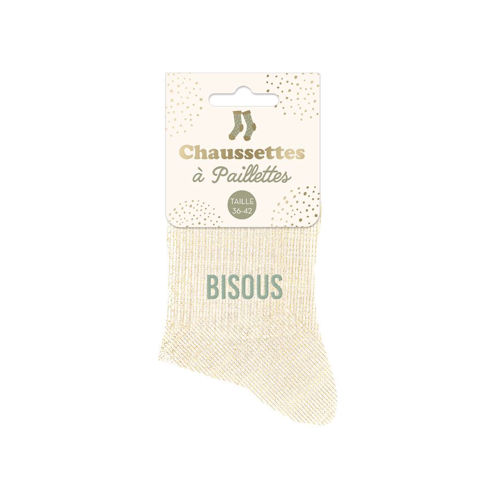 Chaussettes paillettes bisous beige
