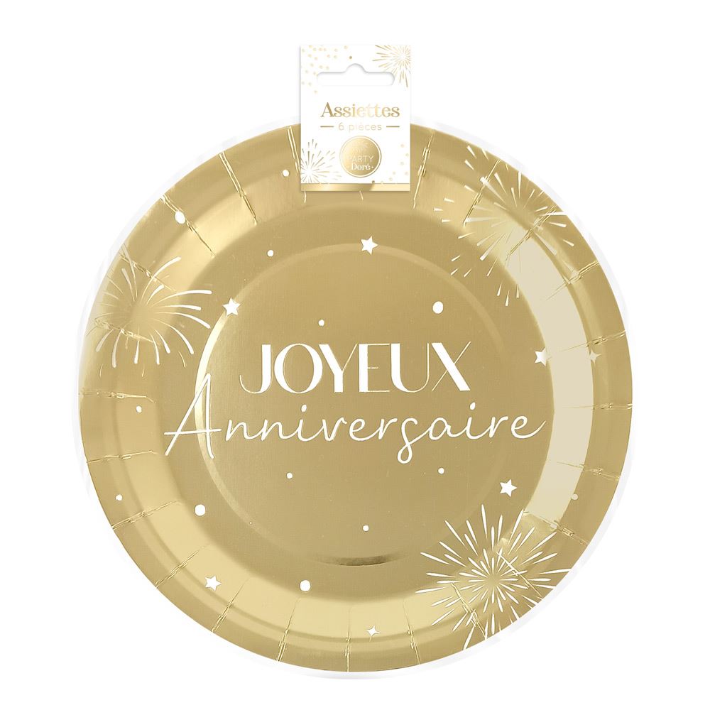 Pack 6 assiettes party dore