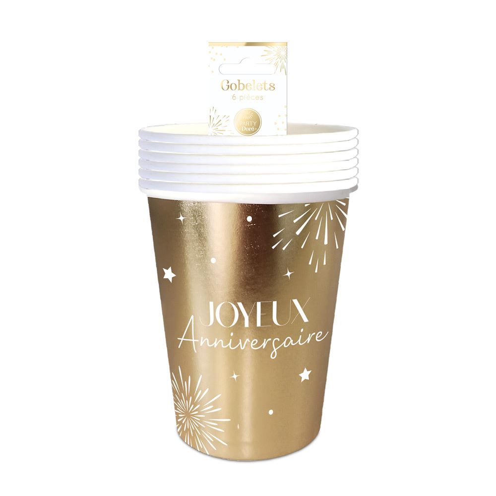 Pack 6 gobelets party dore
