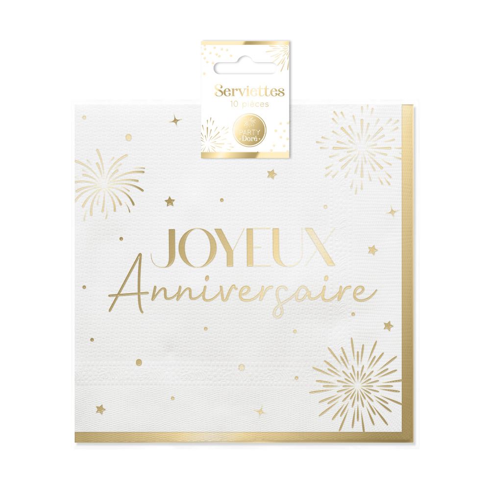 Pack 10 serviettes party dore 
