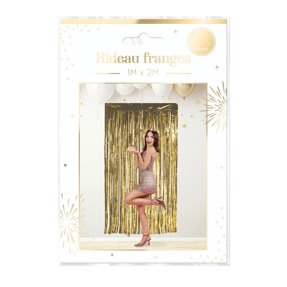 Rideau franges party dore
