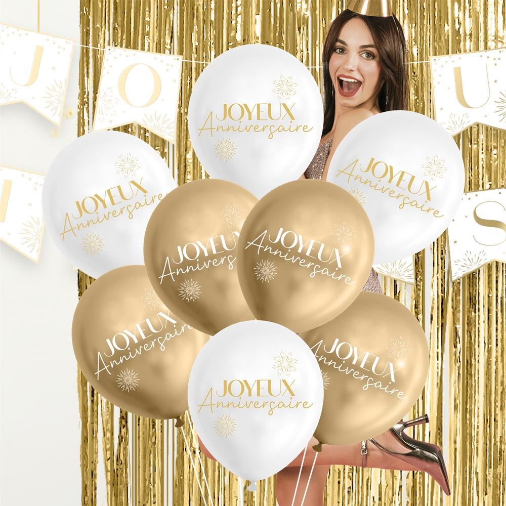Sachet 8 ballons party dore
