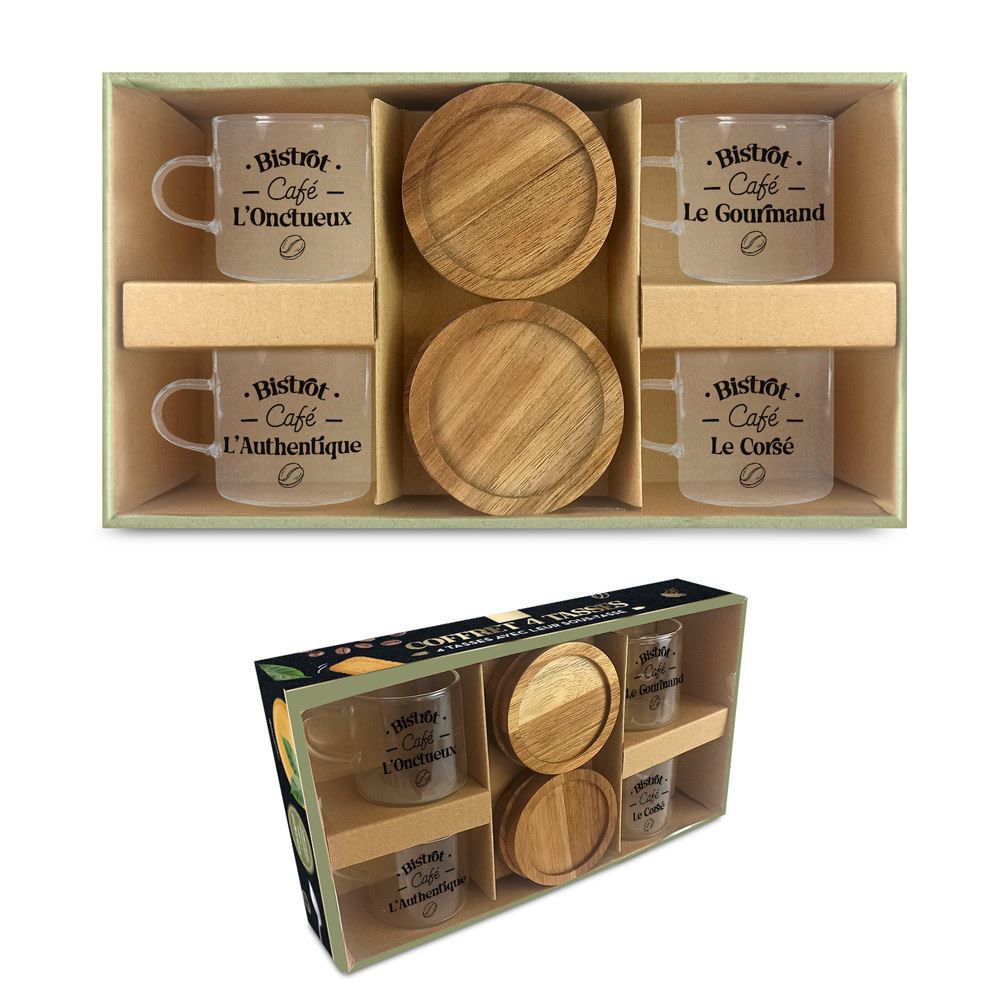 Coffret 4 tasses cafe verre
