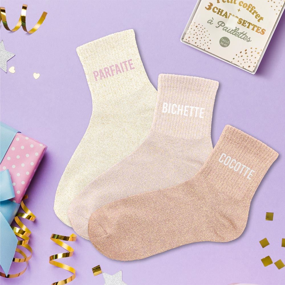 Coffret trio chaussettes paillettes parfaite
