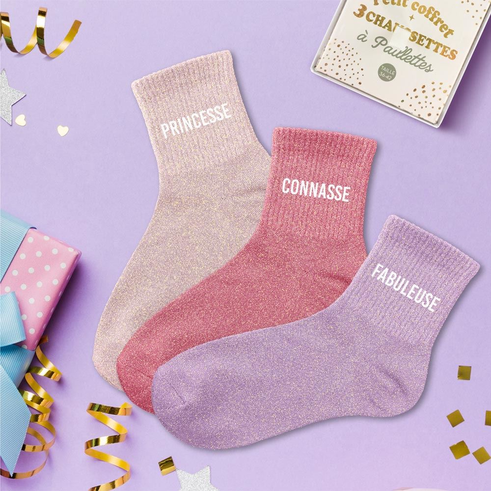Coffret trio chaussettes paillettes princesse