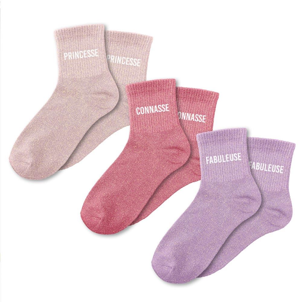 Coffret trio chaussettes paillettes princesse