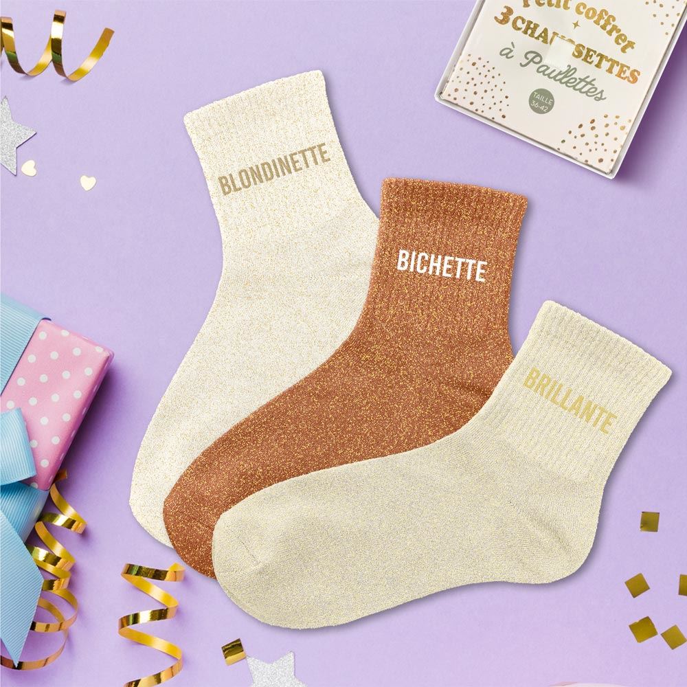 Coffret trio chaussettes paillettes blondinette