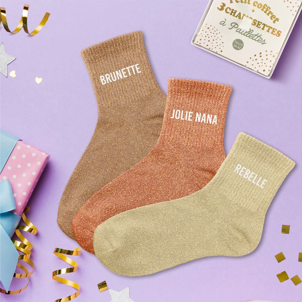 Coffret trio chaussettes paillettes brunette