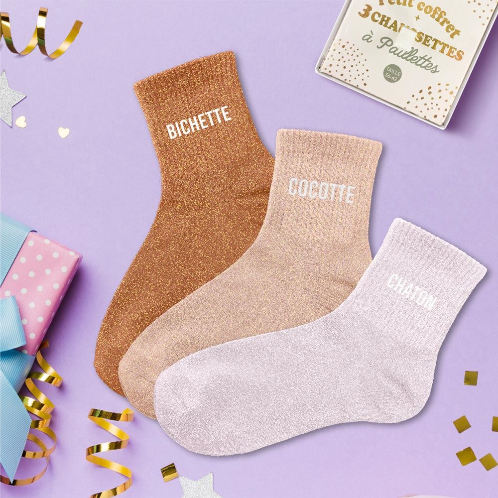 Coffret trio chaussettes paillettes bichette