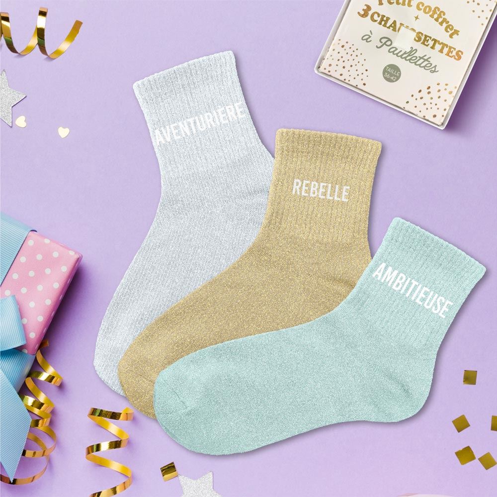 Coffret trio chaussettes paillettes aventuriere