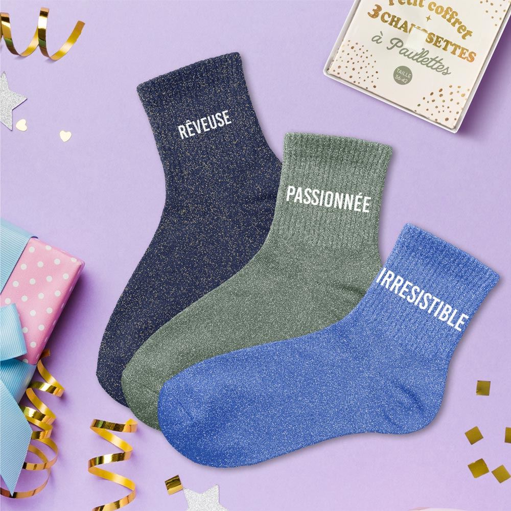 Coffret trio chaussettes paillettes reveuse