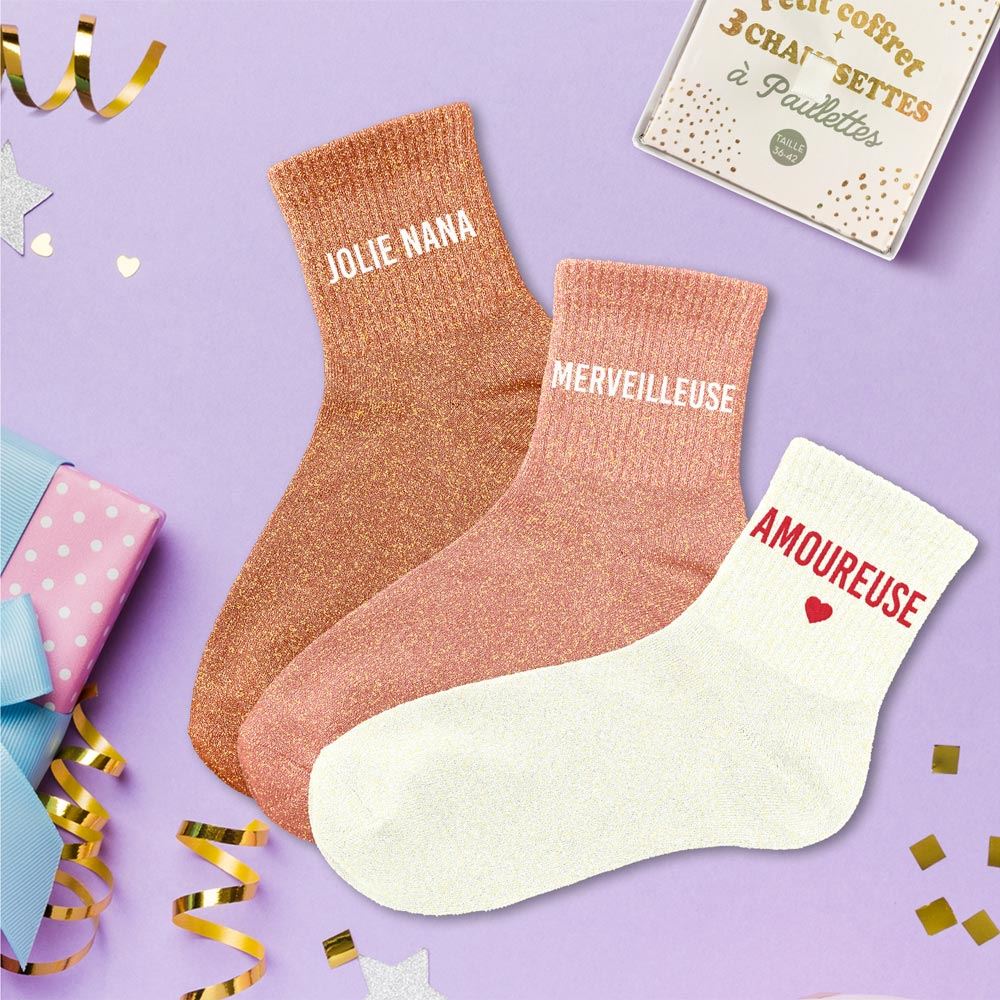 Coffret trio chaussettes paillettes jolie nana