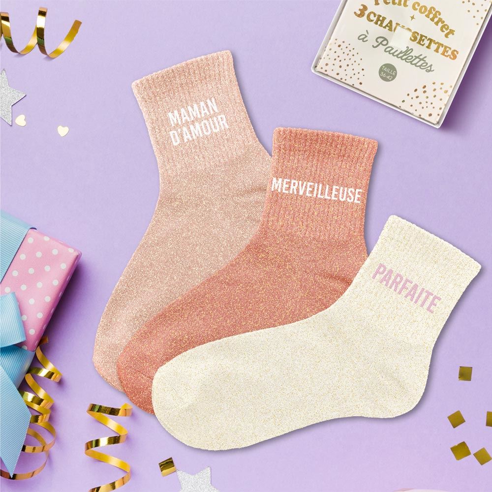 Coffret trio chaussettes paillettes maman damour