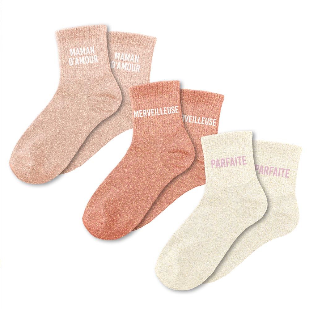 Coffret trio chaussettes paillettes maman damour