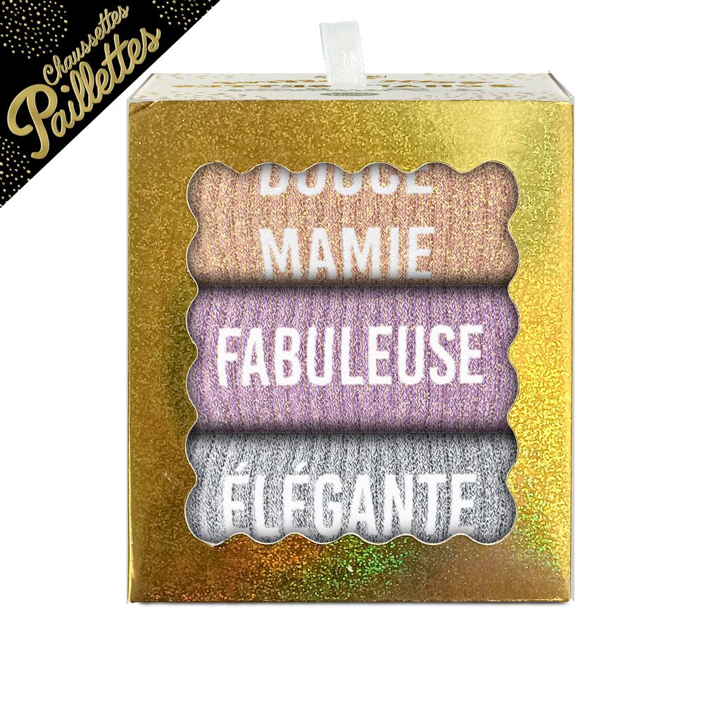 Coffret trio chaussettes paillettes douce mamie