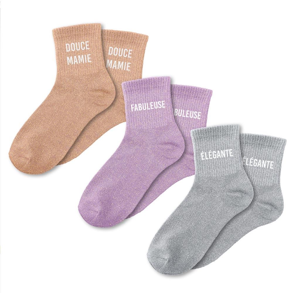 Coffret trio chaussettes paillettes douce mamie