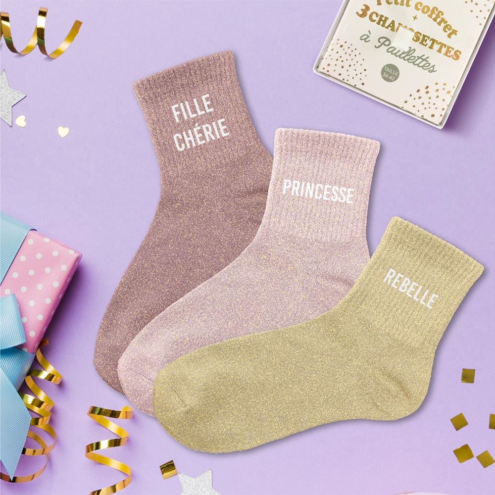 Coffret trio chaussettes paillettes fille cherie