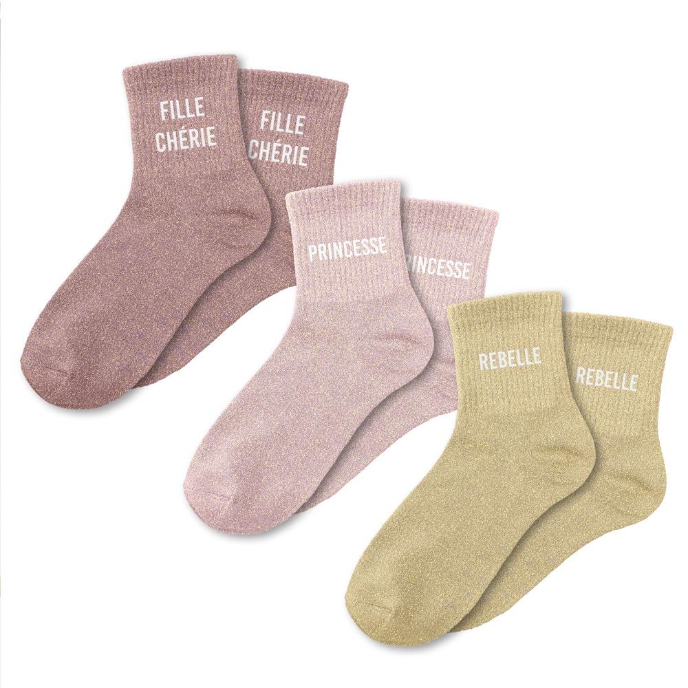Coffret trio chaussettes paillettes fille cherie