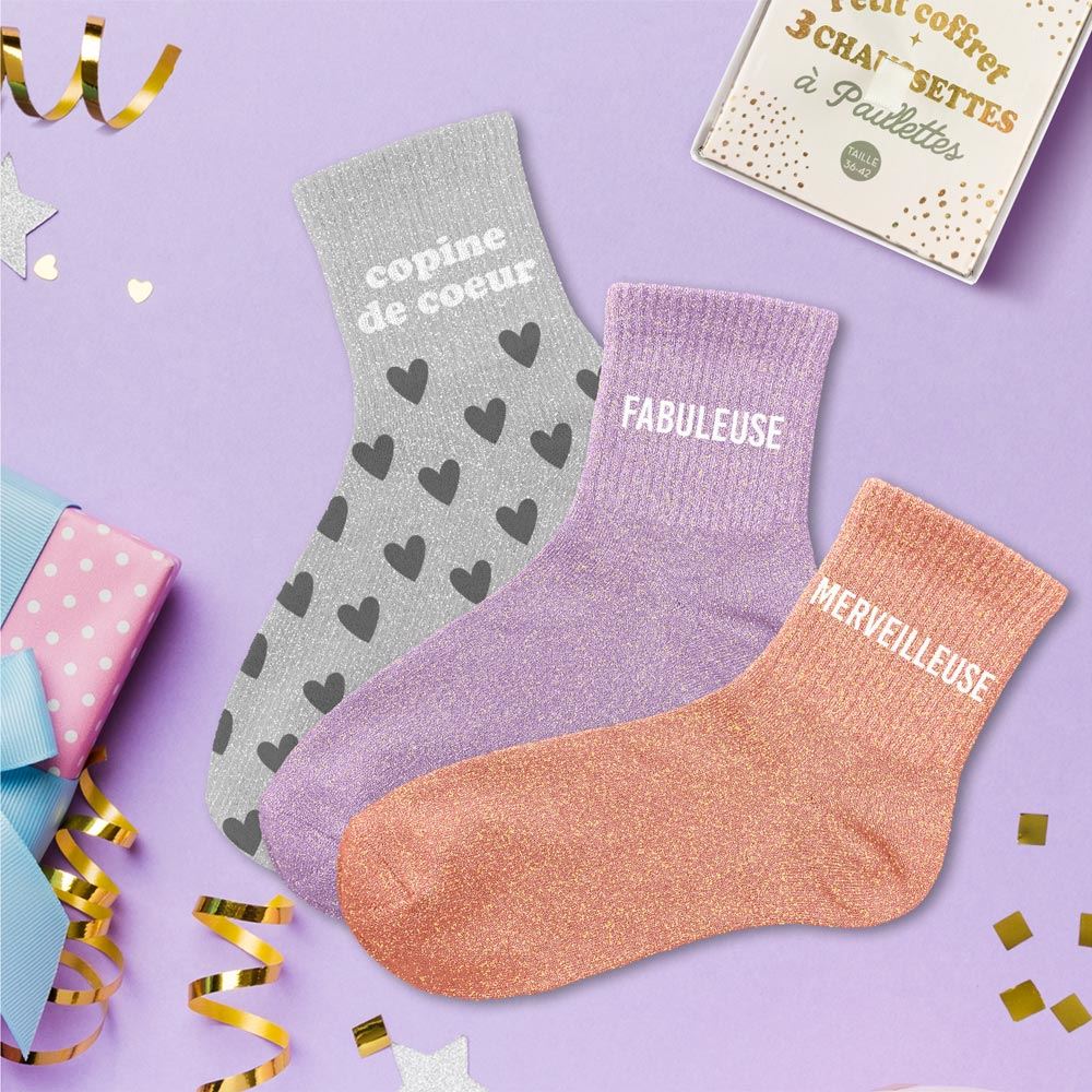 Coffret trio chaussettes paillettes copine de cŒur
