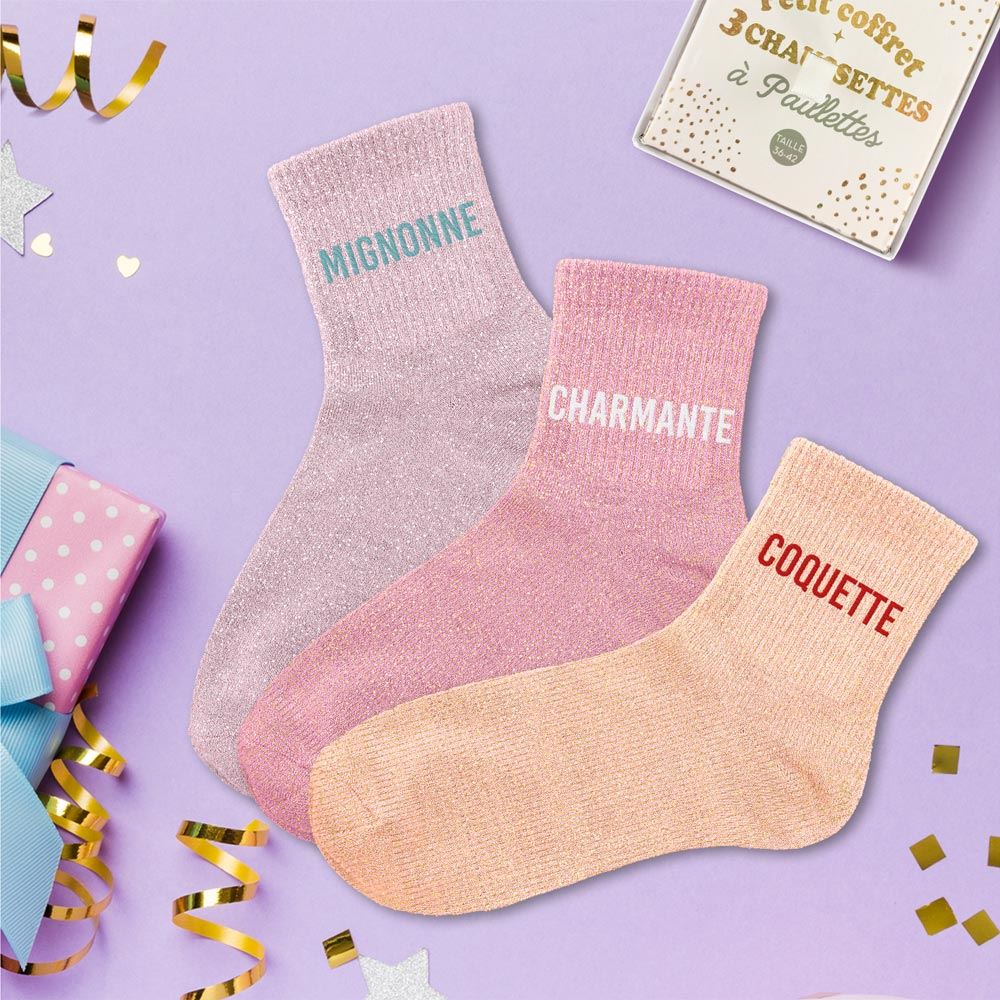 Coffret trio chaussettes paillettes mignonne
