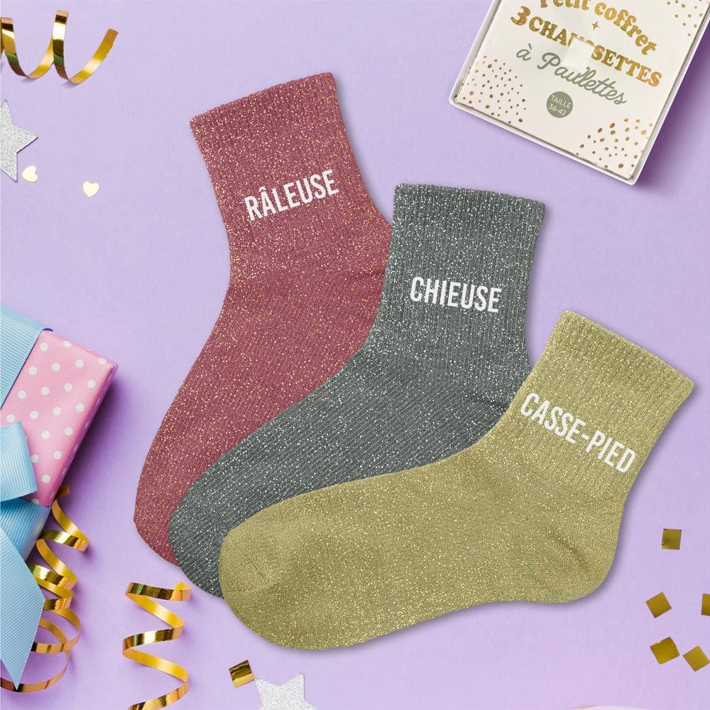 Coffret trio chaussettes paillettes raleuse
