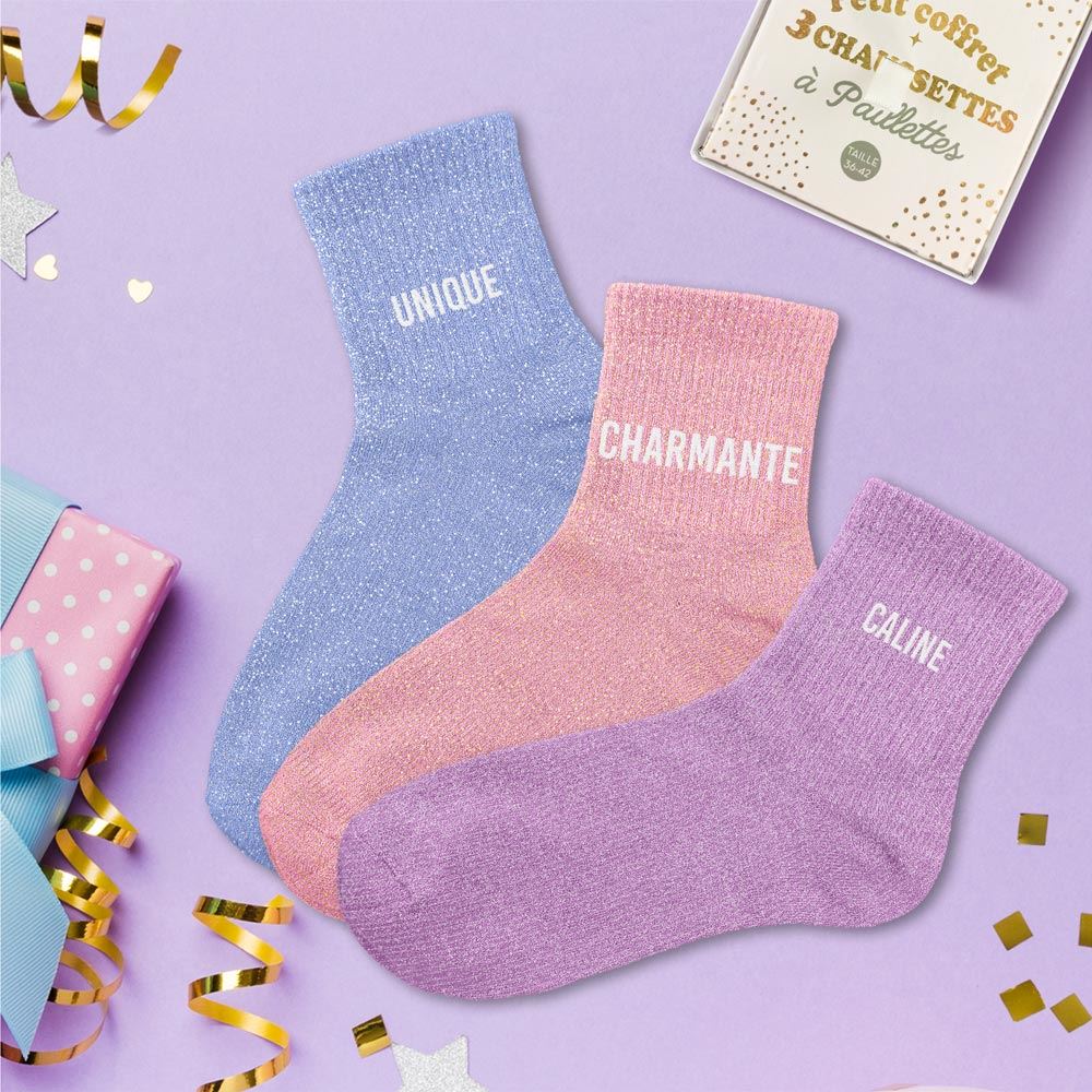 Coffret trio chaussettes paillettes unique