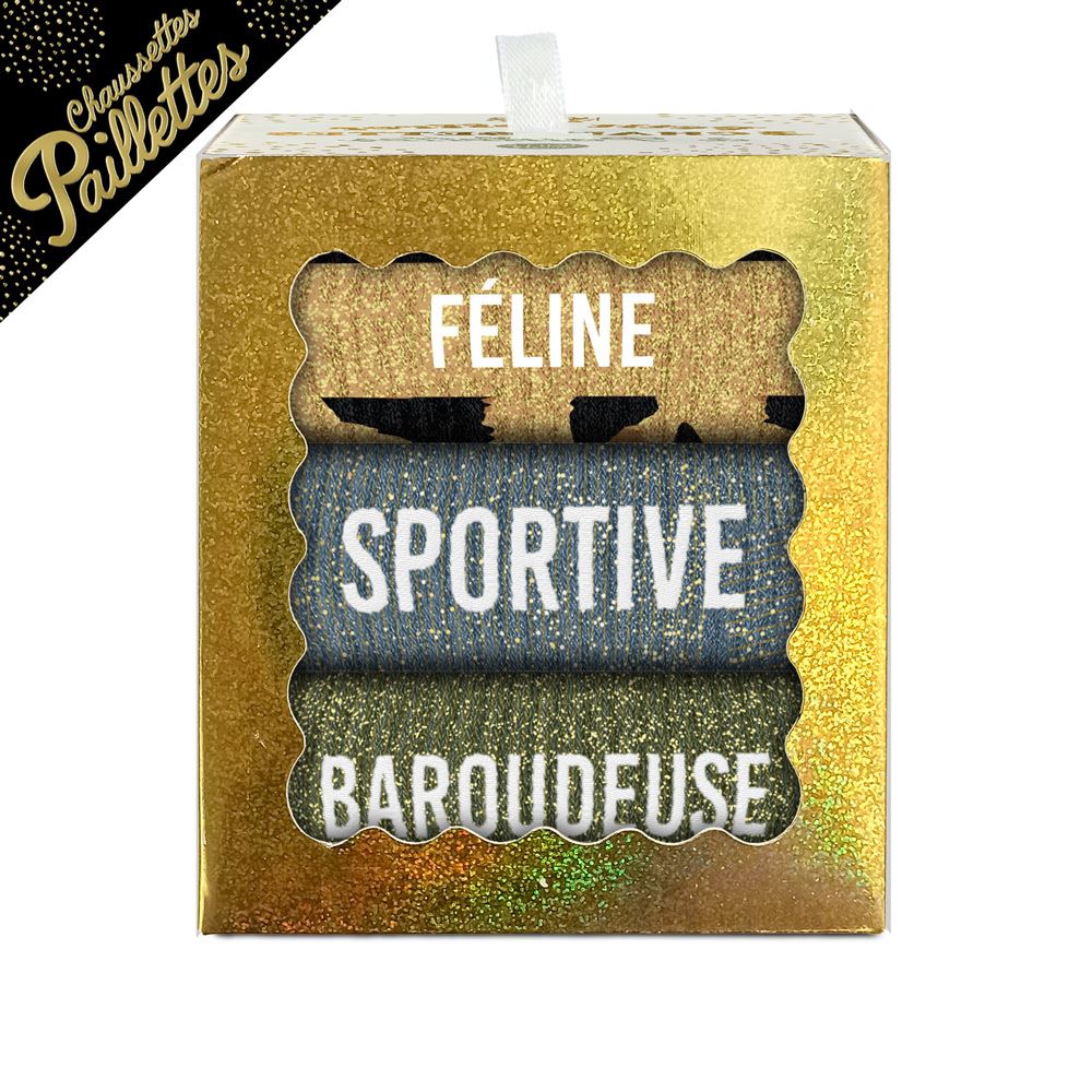 Coffret trio chaussettes paillettes feline