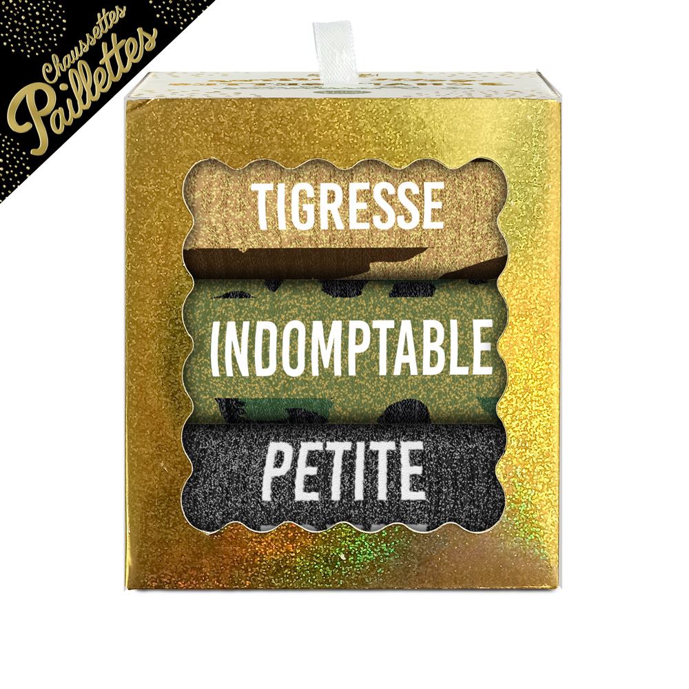 Coffret trio chaussettes paillettes tigresse
