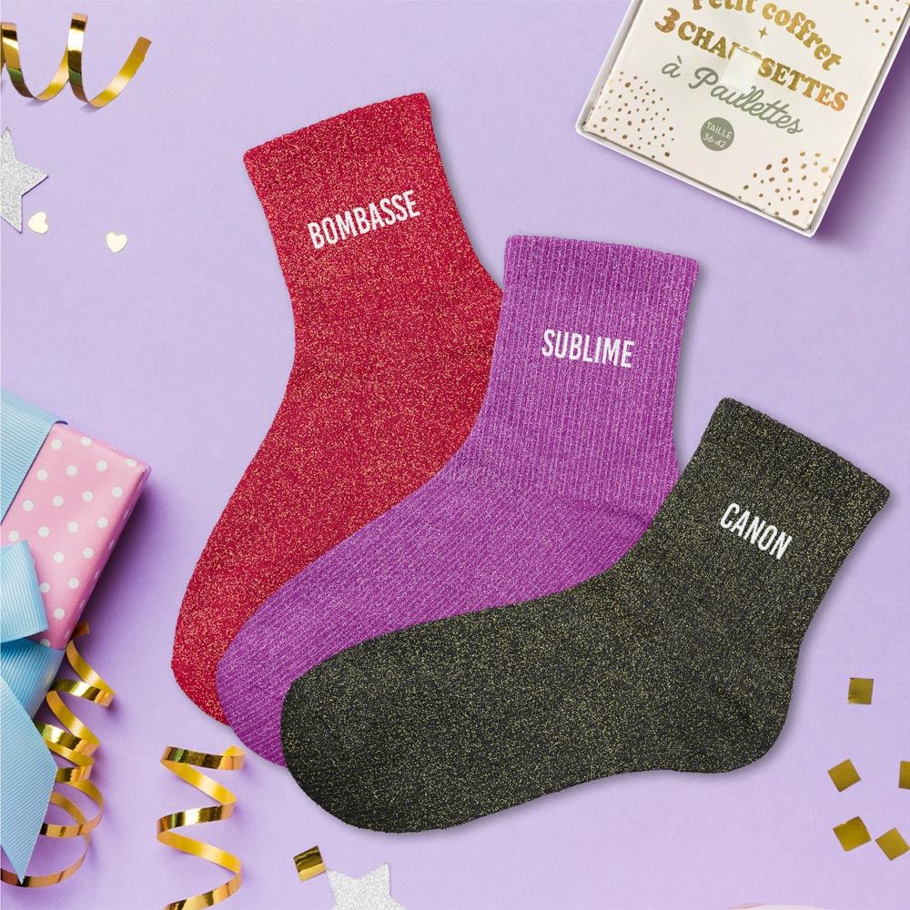 Coffret trio chaussettes paillettes bombasse
