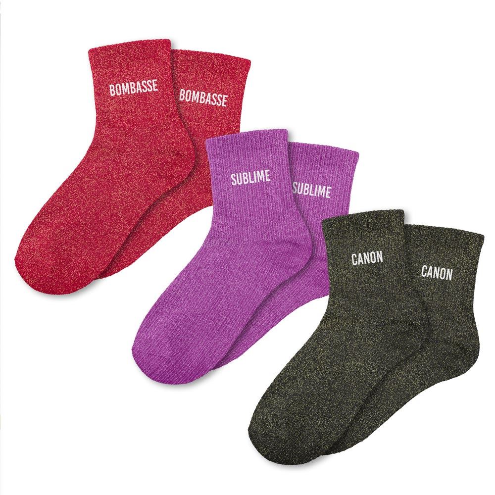 Coffret trio chaussettes paillettes bombasse

