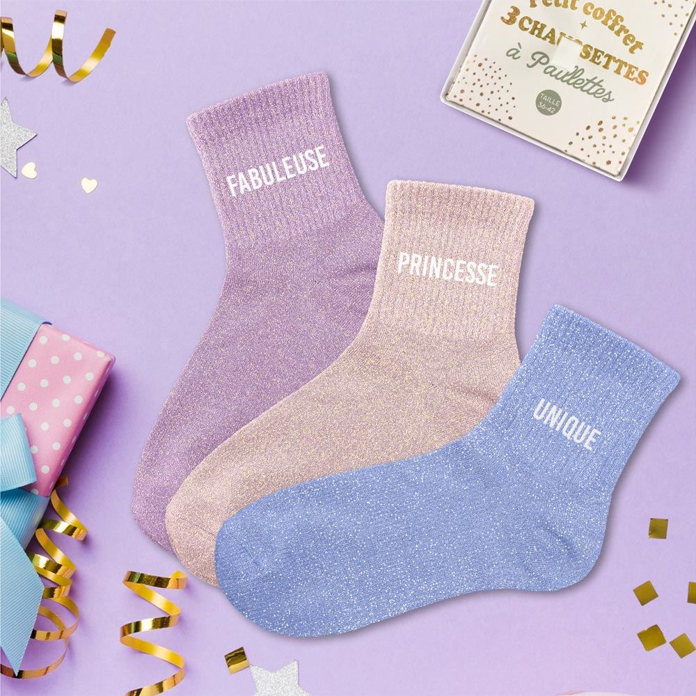 Coffret trio chaussettes paillettes fabuleuse
