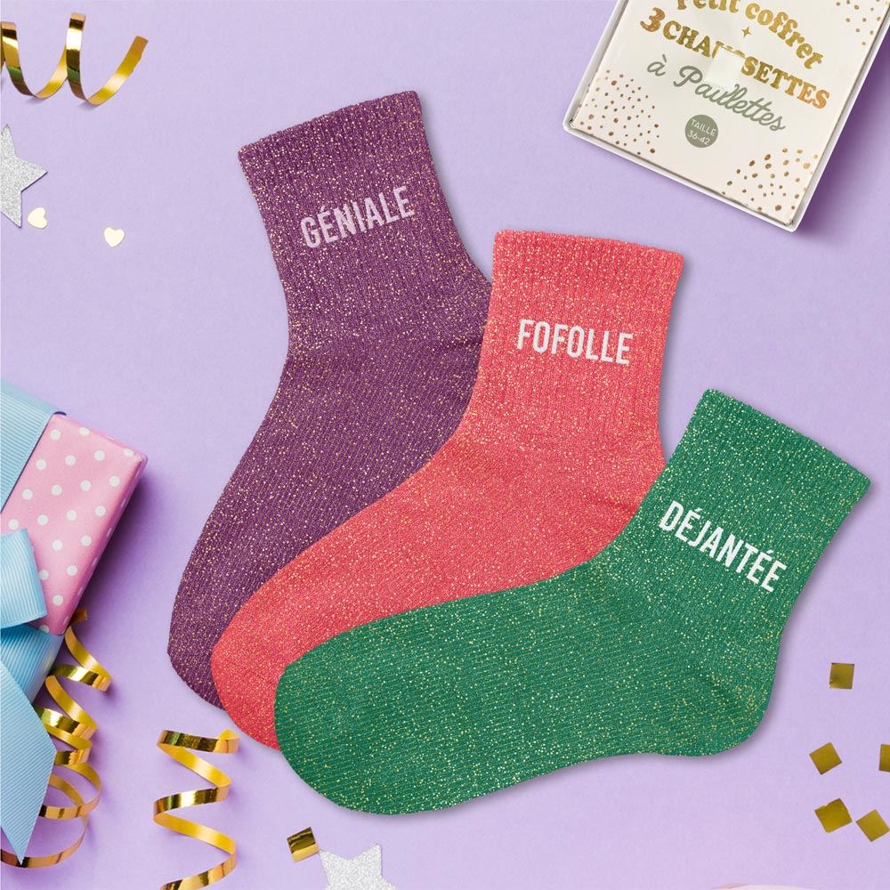 Coffret trio chaussettes paillettes geniale
