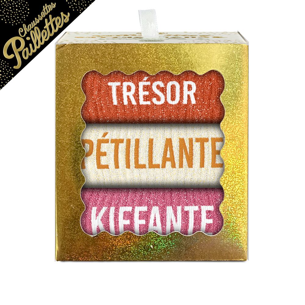 Coffret trio chaussettes paillettes tresor