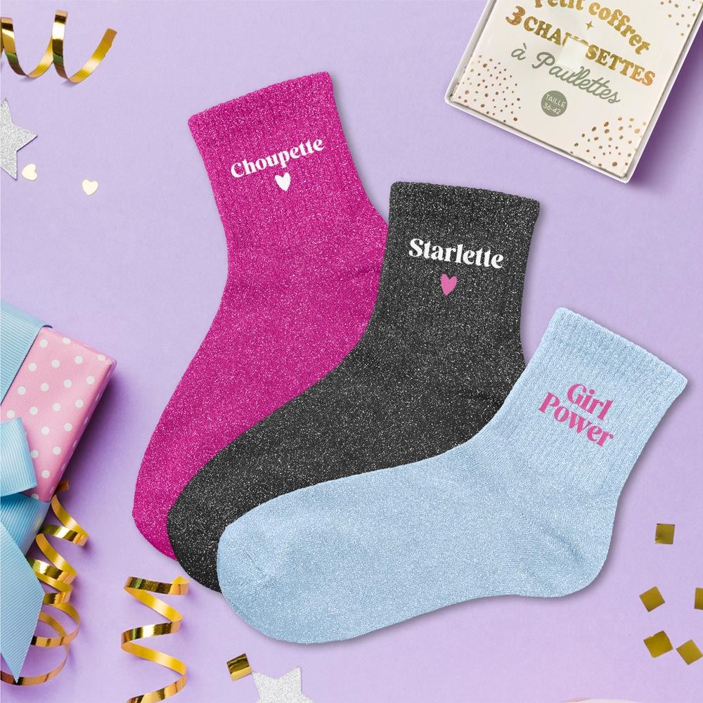 Coffret trio chaussettes paillettes choupette