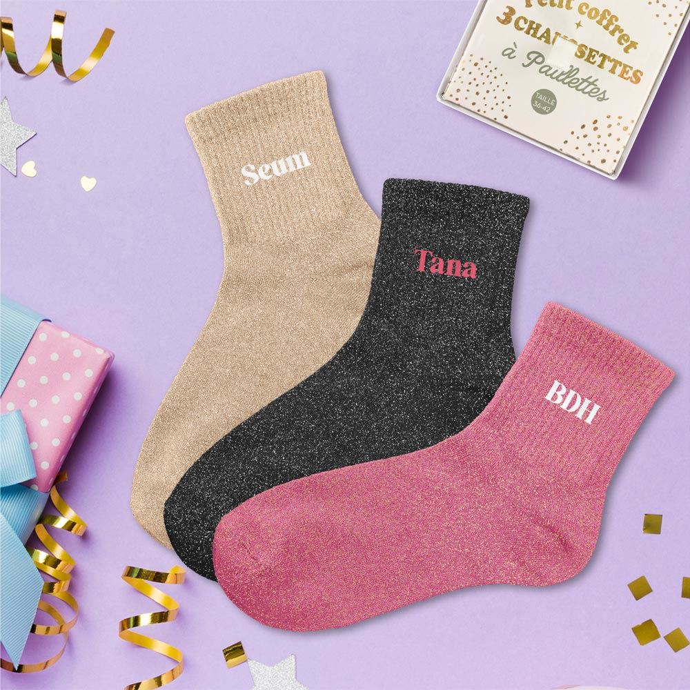Coffret trio chaussettes paillettes seum