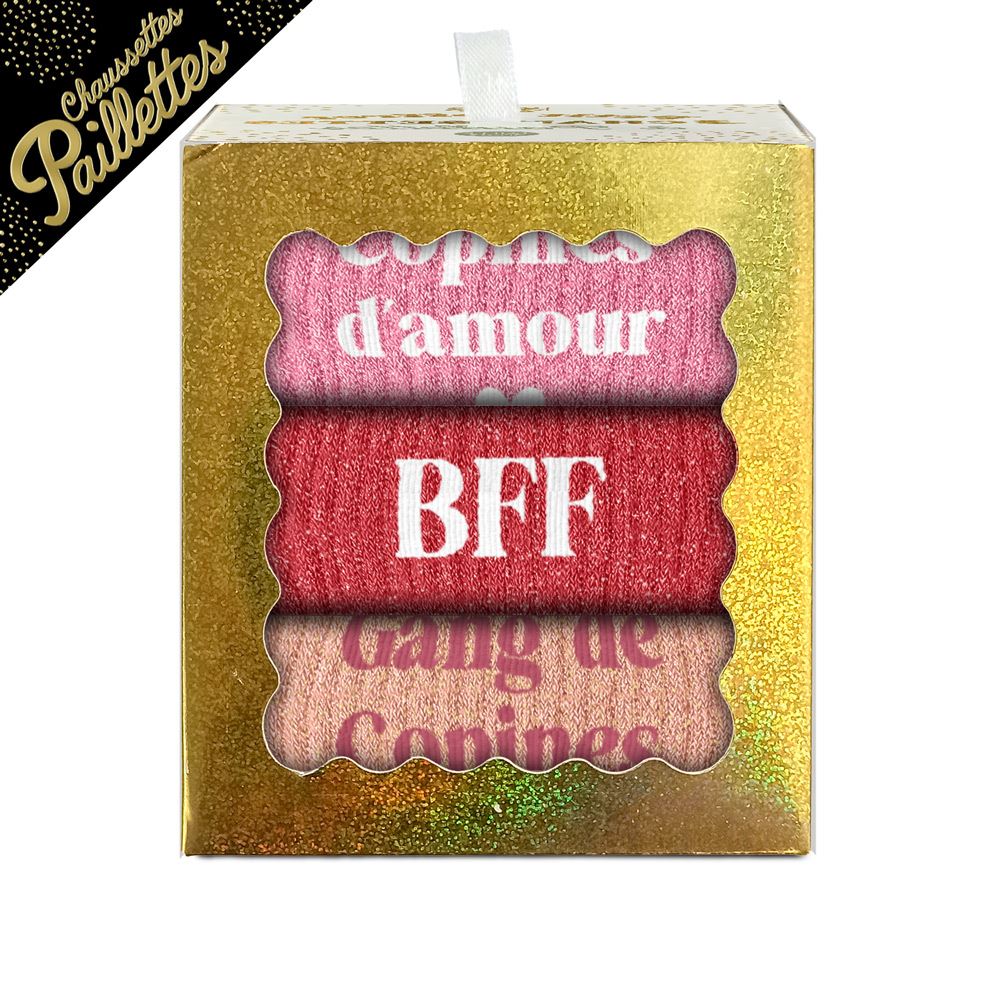 Coffret trio chaussettes paillettes copines d amour