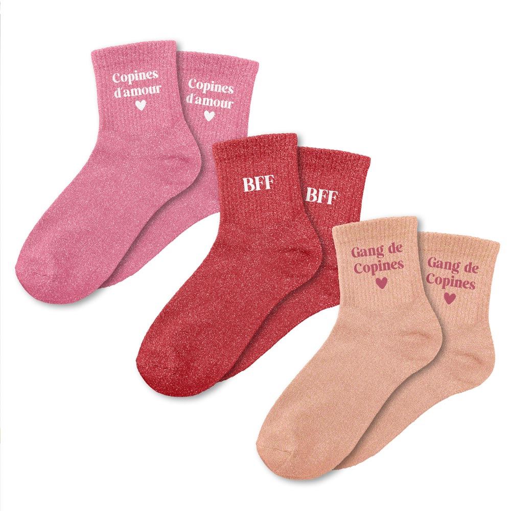 Coffret trio chaussettes paillettes copines d amour