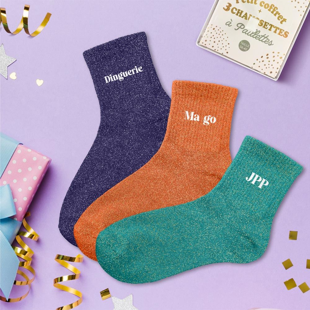 Coffret trio chaussettes paillettes dinguerie