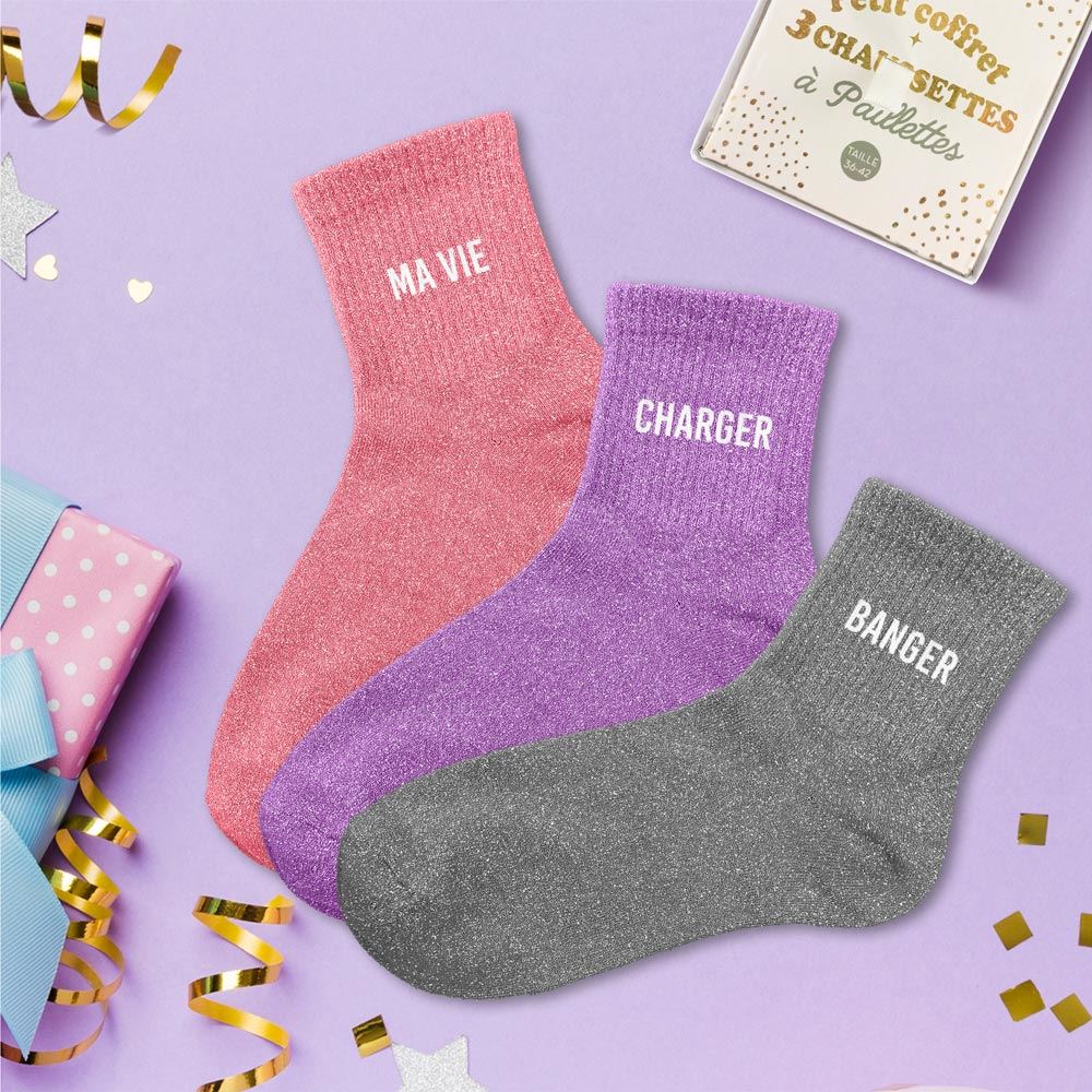 Coffret trio chaussettes paillettes ma vie