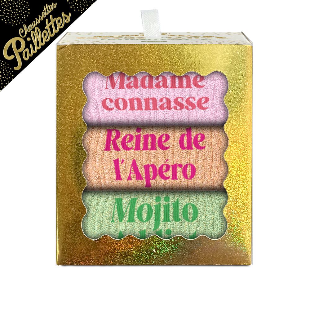Coffret trio chaussettes paillettes madame connasse