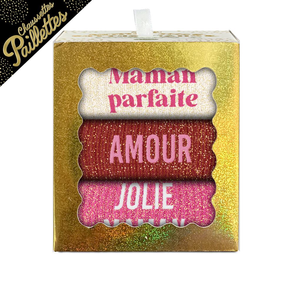 Coffret trio chaussettes paillettes maman parfaite