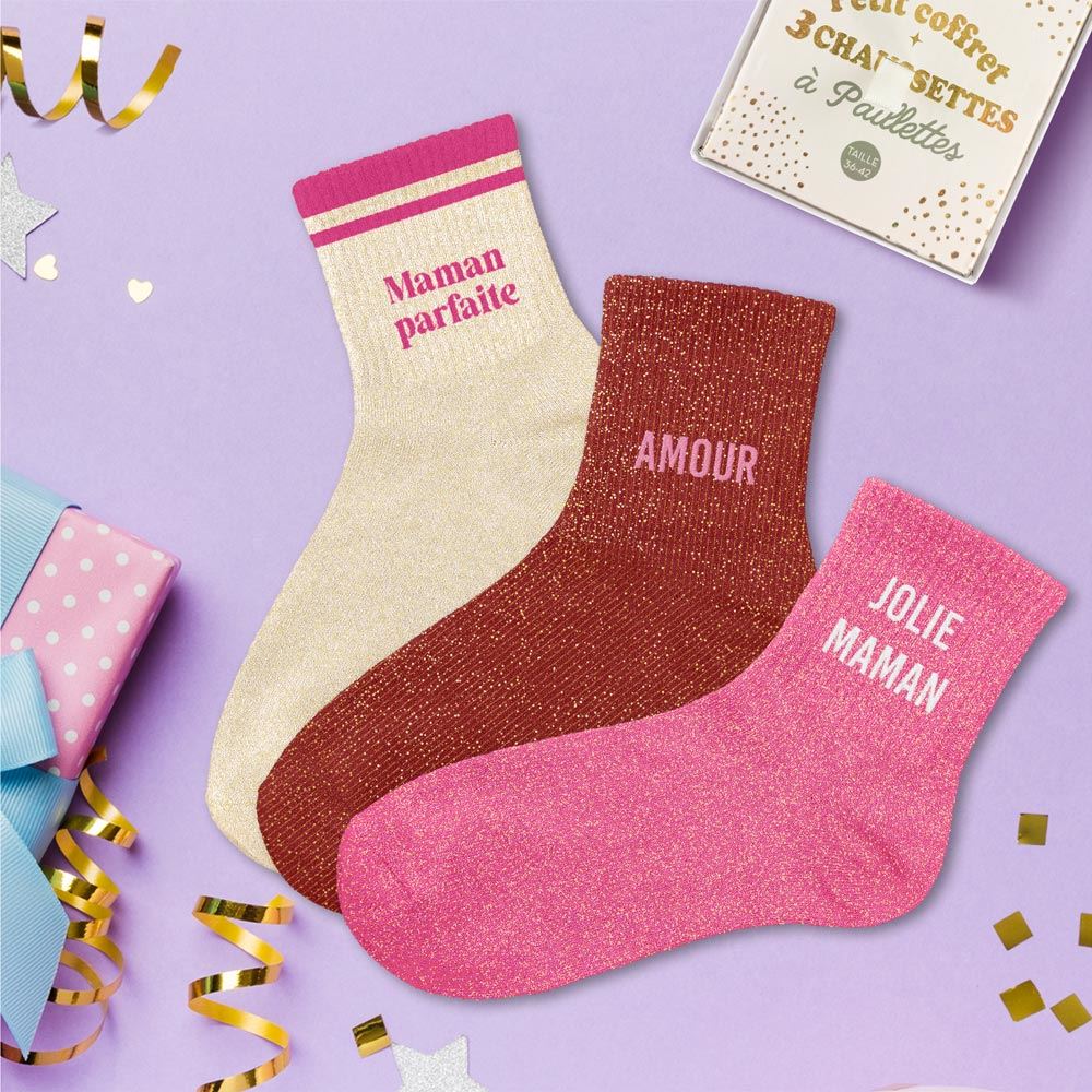 Coffret trio chaussettes paillettes maman parfaite