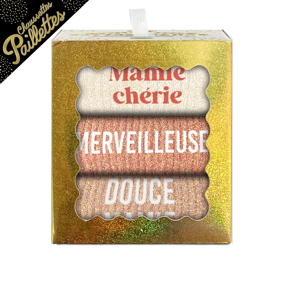 Coffret trio chaussettes paillettes mamie cherie