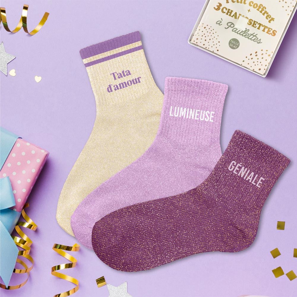 Coffret trio chaussettes paillettes tata d amour